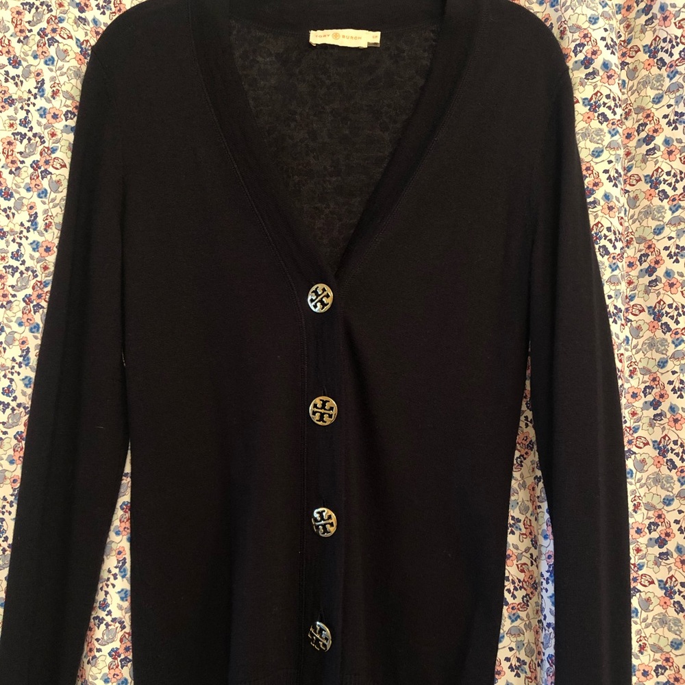 Like new Tory Burch gold logo button cardigan